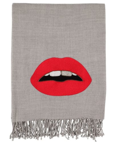 Jonathan Adler - Lips embellished camel & wool throw