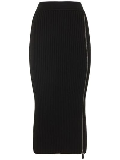 Michael Kors Collection - 罗纹针织羊毛拉链开合迷笛半身裙