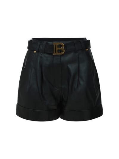 Balmain - 高腰系腰带皮革短裤