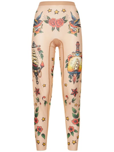 Dsquared2 - Tattoo印花透明薄纱紧身裤