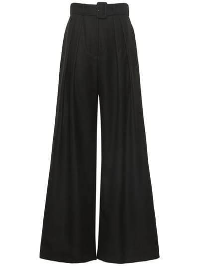 Brandon Maxwell - 系腰带高腰羊毛斜纹阔腿裤