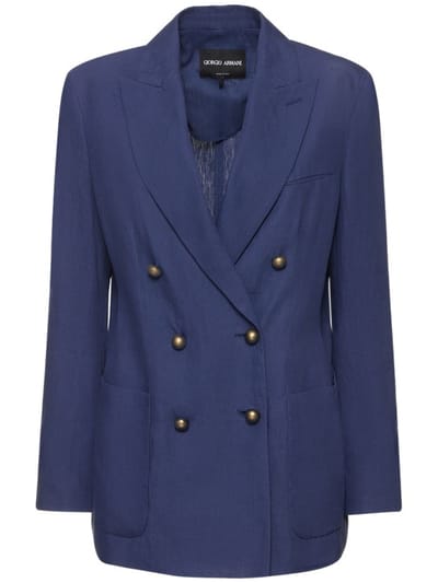 Giorgio Armani - 双排扣亚麻西服夹克
