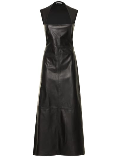 Gauchere - 皮革&面料方形领口迷笛连衣裙