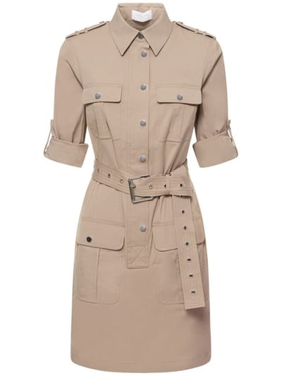Michael Kors Collection - 系腰带棉质府绸工装迷你连衣裙
