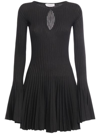 Blumarine - 打褶羊毛针织长袖迷你连衣裙