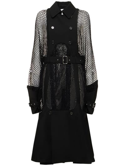 Noir Kei Ninomiya - 羊毛&马海毛网眼系腰带中长大衣