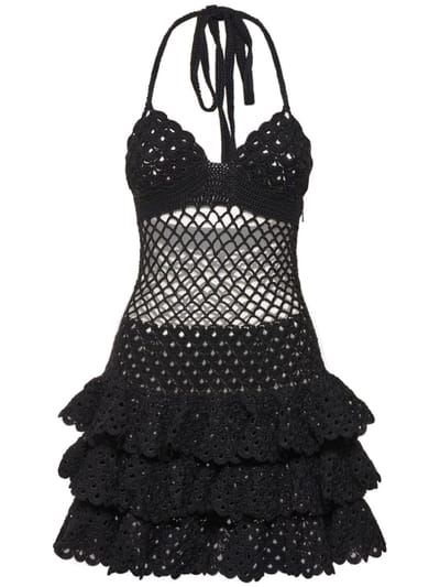 Oscar De La Renta - 棉质钩织绕颈迷你连衣裙