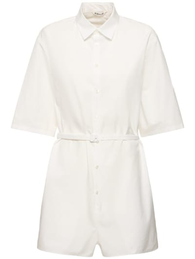Auralee - 纽扣开合短袖棉质连身裤