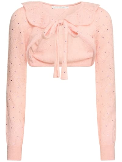 Alessandra Rich - 铆钉装饰马海毛针织系带短款针织衫