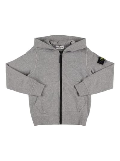 Stone Island Junior - 棉质平纹针织拉链开合连帽卫衣