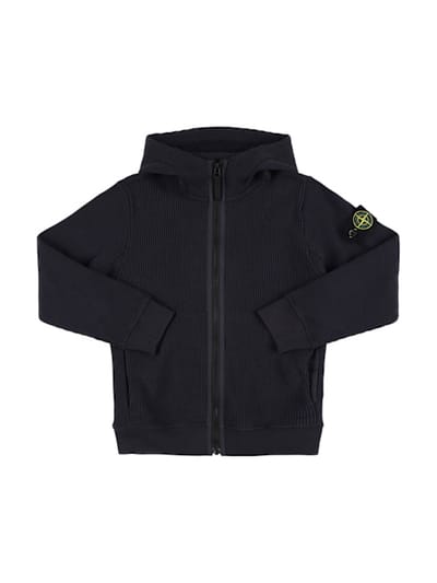Stone Island Junior - 棉质拉链开合连帽卫衣