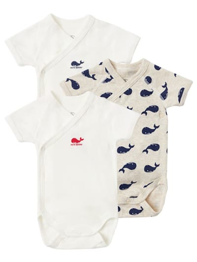 Petit Bateau - 3件印花棉婴儿连体衣套装