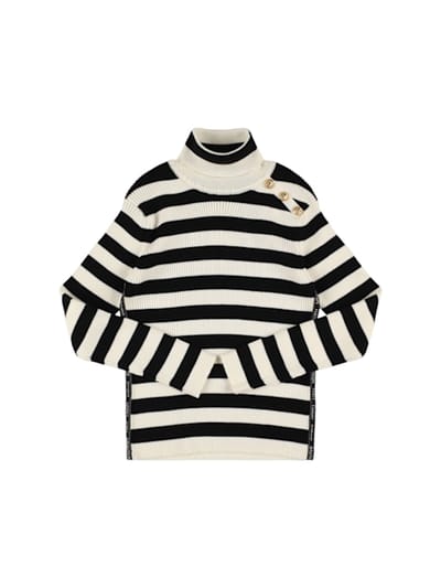 Balmain - 条纹羊毛和棉质高领衫