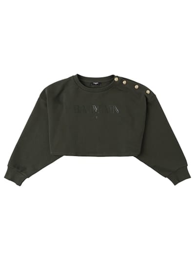 Balmain - 带LOGO的棉质短款卫衣