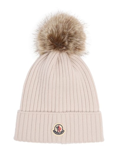 Moncler - 有毛球的处女羊毛针织帽
