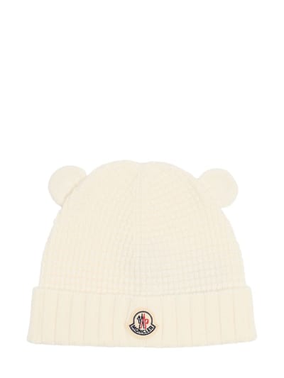 Moncler - 小羊毛针织帽，带小熊耳朵
