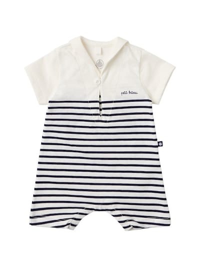 Petit Bateau - 水手印花棉质针织宝宝连体衣