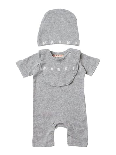 Marni Junior - 棉质logo连体衣、帽子和围嘴