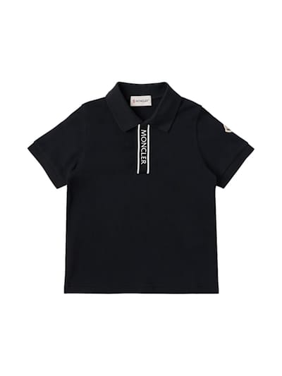 Moncler - 标志饰边的棉质平纹针织 polo 衫