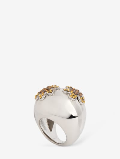 Marni - Crystal flower thick brass ring