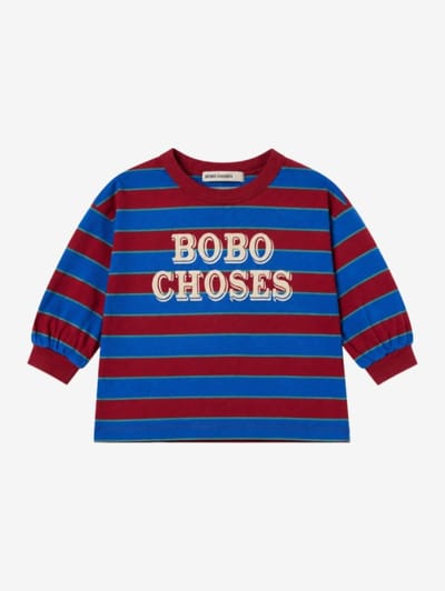 Bobo Choses - T-shirt a maniche lunghe a righe con logo in rilievo