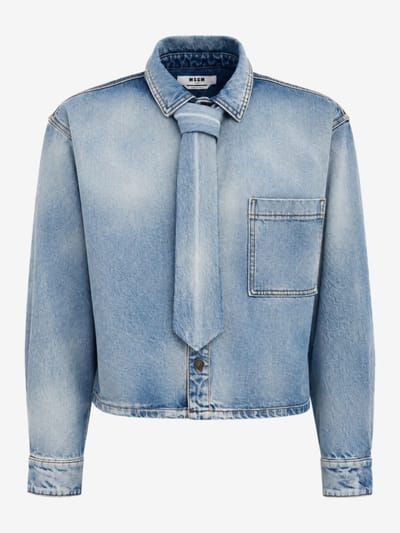 MSGM - Camicia corta in denim con cravatta