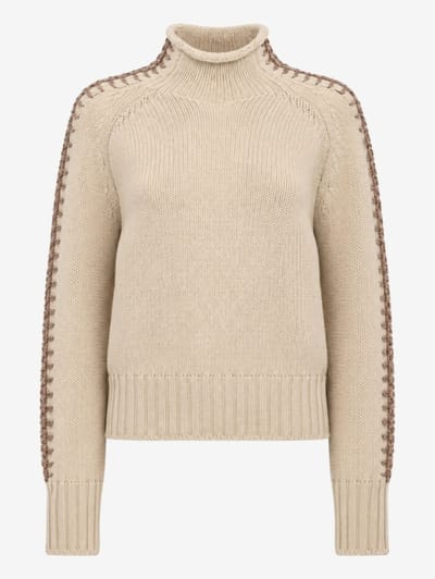 LUISA SPAGNOLI - Maglione a collo alto in lana vergine e cashmere con ricami a contrasto