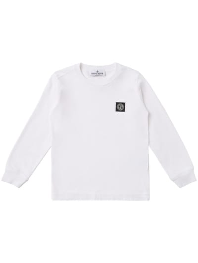 Stone Island Junior - 印有标志的棉质长袖T恤