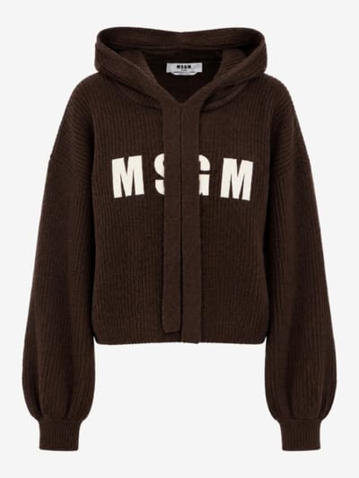 MSGM - Felpa con cappuccio a coste con logo