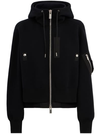 Sacai - Sudadera con capucha recortada de nylon tipo sarga con cremallera