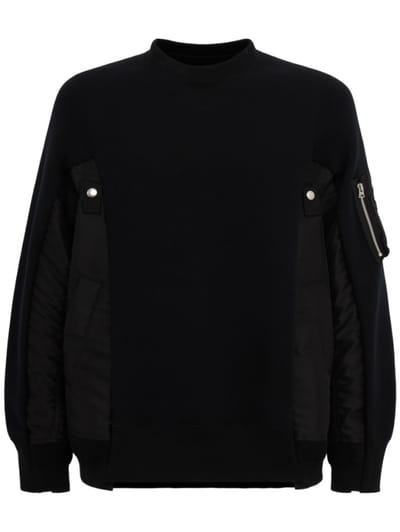 Sacai - 带有尼龙斜纹插片的圆领卫衣