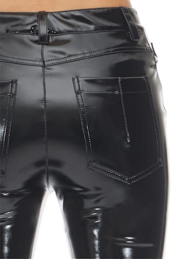 UNRAVEL: ZIPPED VINYL SKINNY LEG PANTS