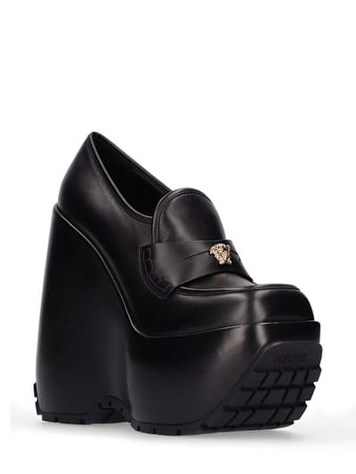 Versace: 160毫米Medusa皮革坡跟鞋