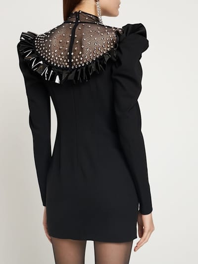 Alessandra Rich: Vestido corto de lana con cristales