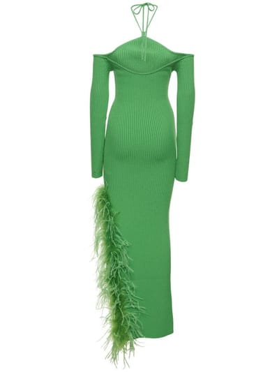 Giuseppe Di Morabito: Virgin wool maxi dress with feathers