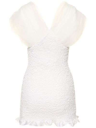 Alessandra Rich: Minivestido en seda con flor aplicada