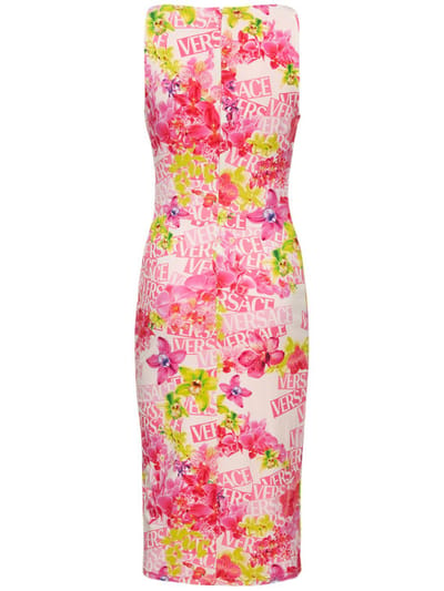 Versace: Vestido midi de punto estampado