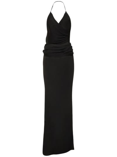 Aya Muse: Vestido largo drapeado cuello halter