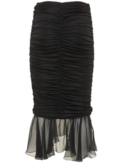 Blumarine: 平纹针织&雪纺打褶迷笛半身裙