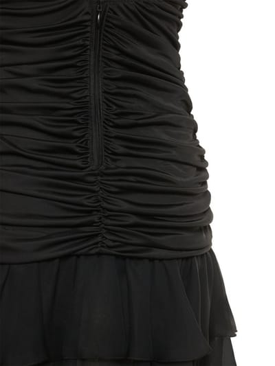 Blumarine: Ruched mini dress with ruffles