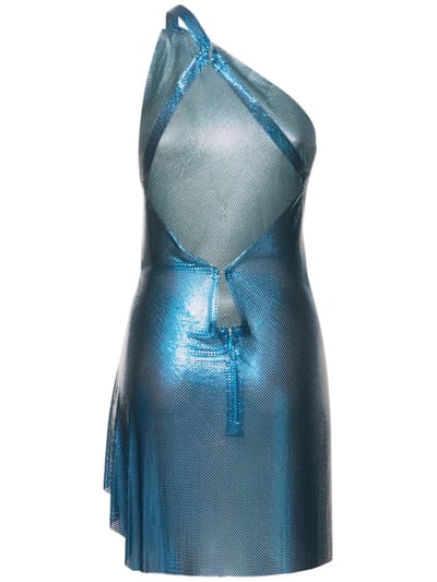FANNIE SCHIAVONI: One-shoulder metal mesh dress