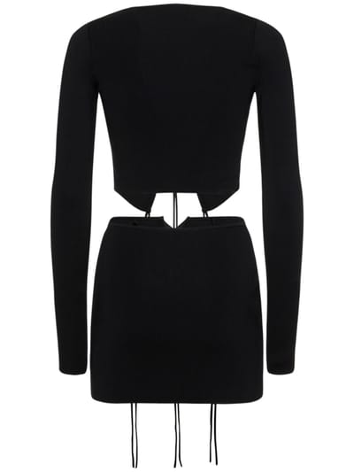 Aya Muse: Ribbed knit mini dress with ties