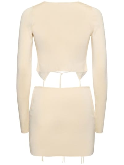 Aya Muse: Ribbed knit mini dress with ties