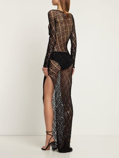Coperni: Langes Kleid mit Pailletten und Cut-out