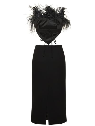 Mach & Mach: Robe midi en laine à plumes