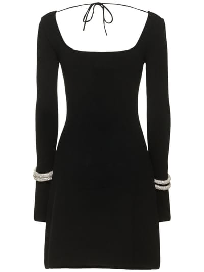 Mach & Mach: Ribbed knit mini dress with crystals
