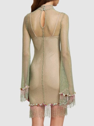 Patbo: Mini dress with crystals and fringes