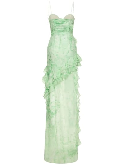 Alessandra Rich: Vestido largo de seda con volantes