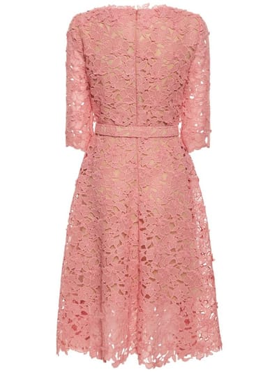 Oscar De La Renta: Vestido midi de encaje con cinturón