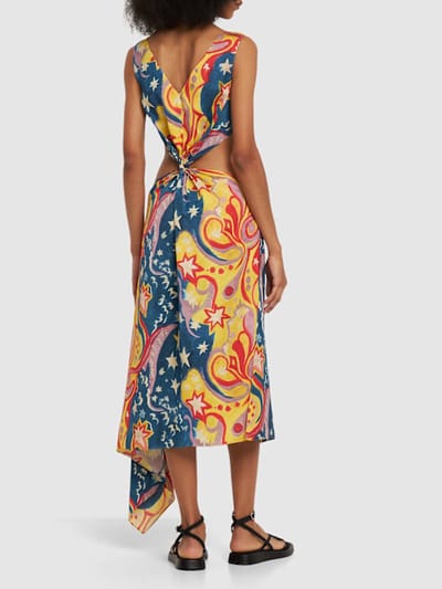 Marni: Printed midi dress with cut-out